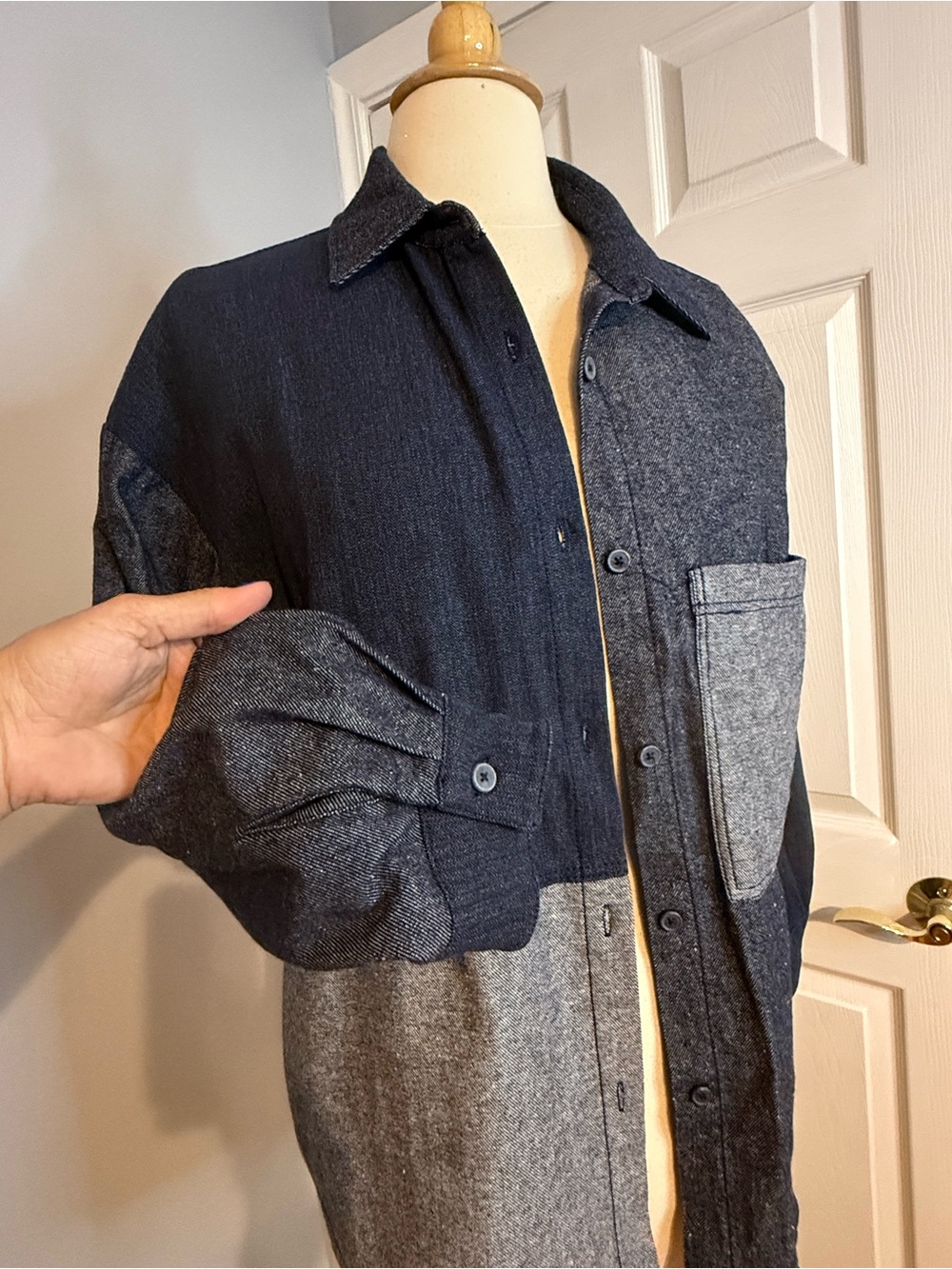 Zara Colorblock Denim Button up shirt - Picture 2 of 4